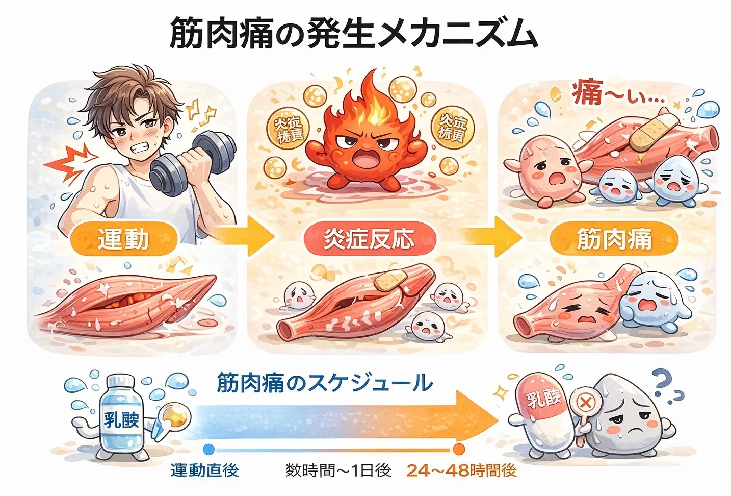 各筋肉ごとの筋肉痛が治る日程の違い